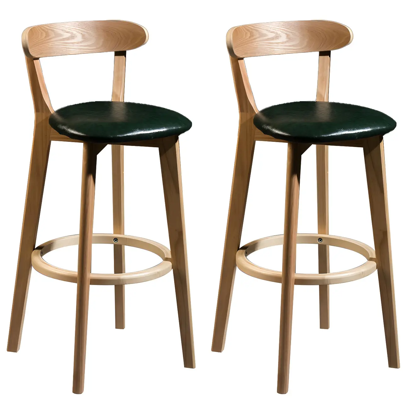 Wooden Upholstered Low Back Bar Height Stools Set of 2