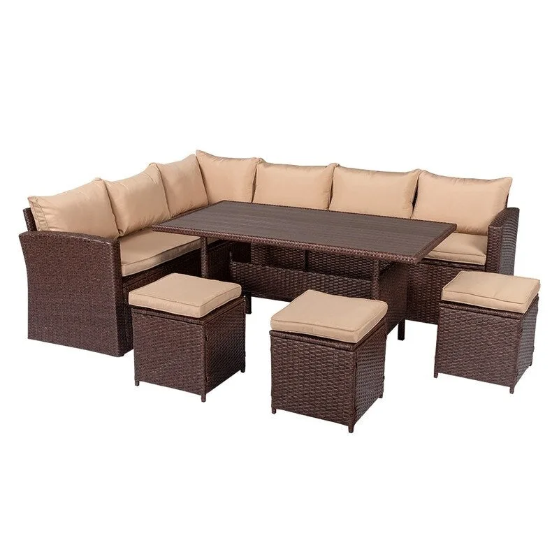 Outdoor 8-Piece All Weather Wicker Dining Set with Cushions