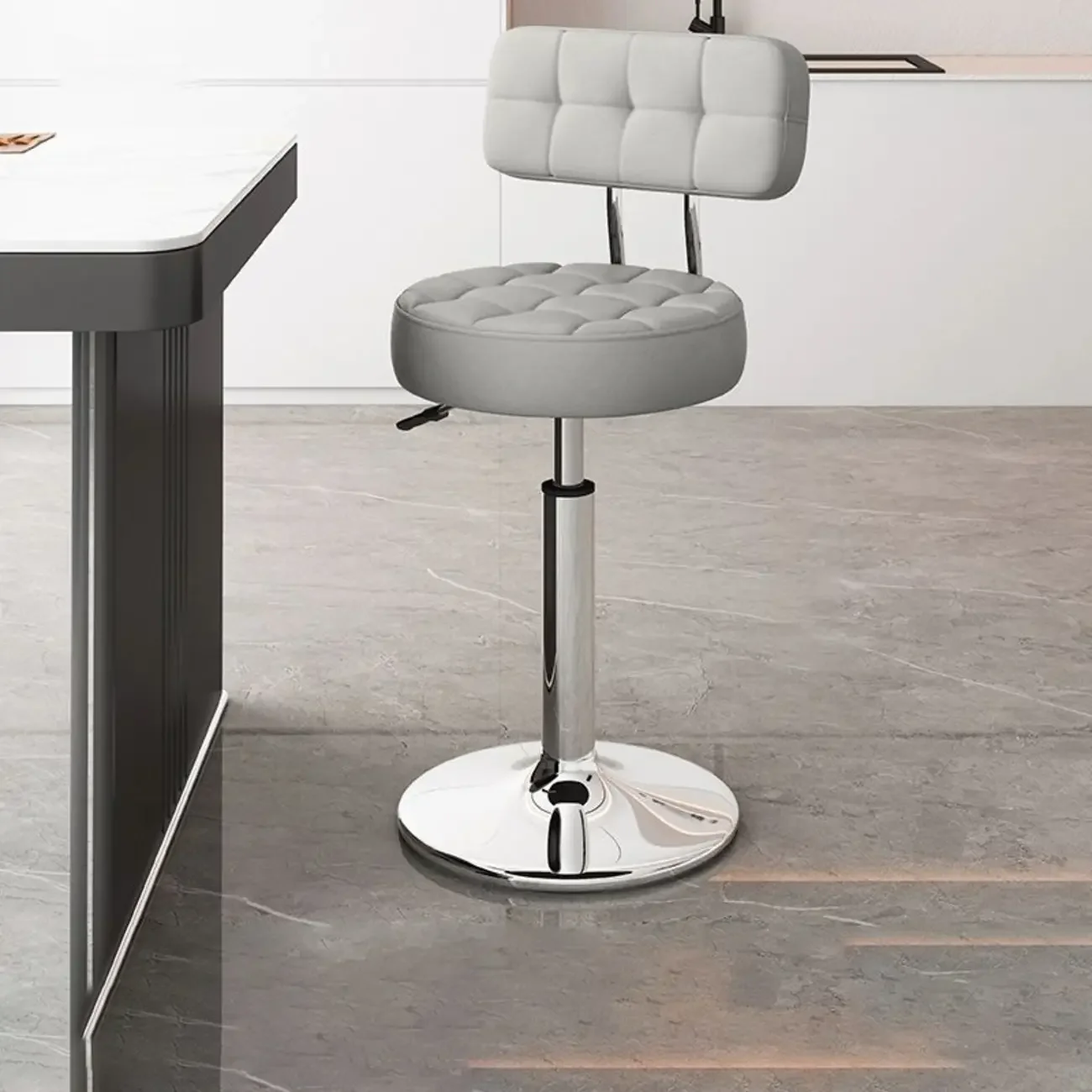 Leather Upholstered Adjustable Swivel Bar Stools