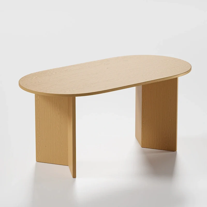 Lumioca Modern Oak Wood Top 67 in. Double Pedestal Base Dining Table