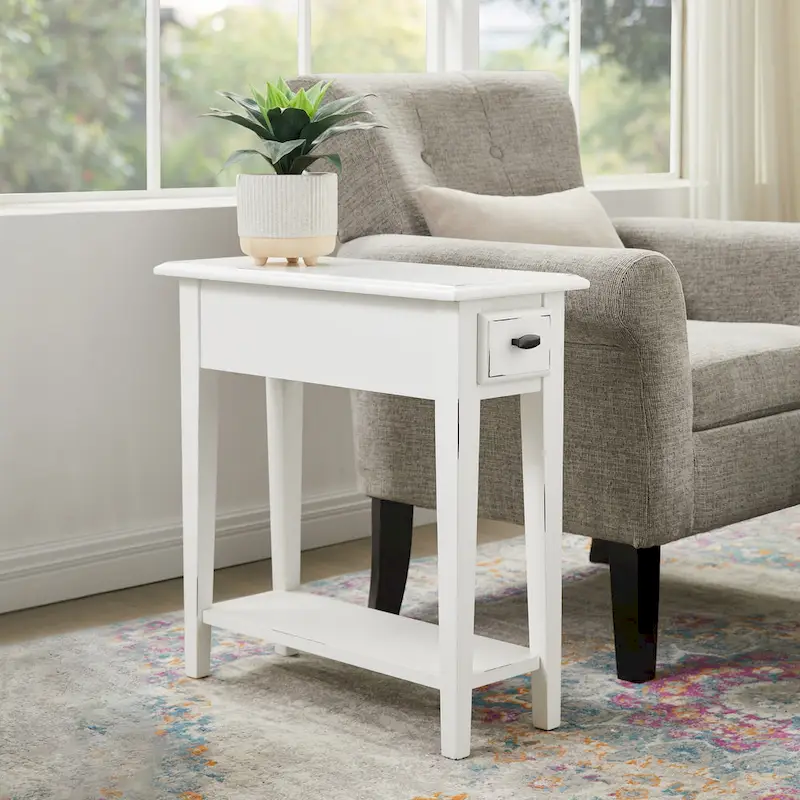Narrow Side Table with Drawer and Shelf - Medium Oak/Black