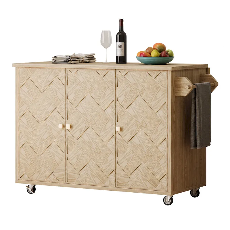 51.2W Ash Veneer Solid Wood Handwoven Kitchen Island With Drop Leaf(no include stool)