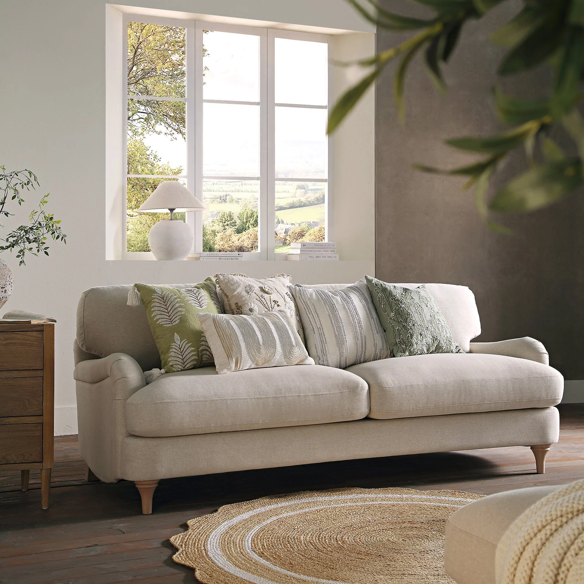 Oatmeal Fabric Sofa, 3-Seater
