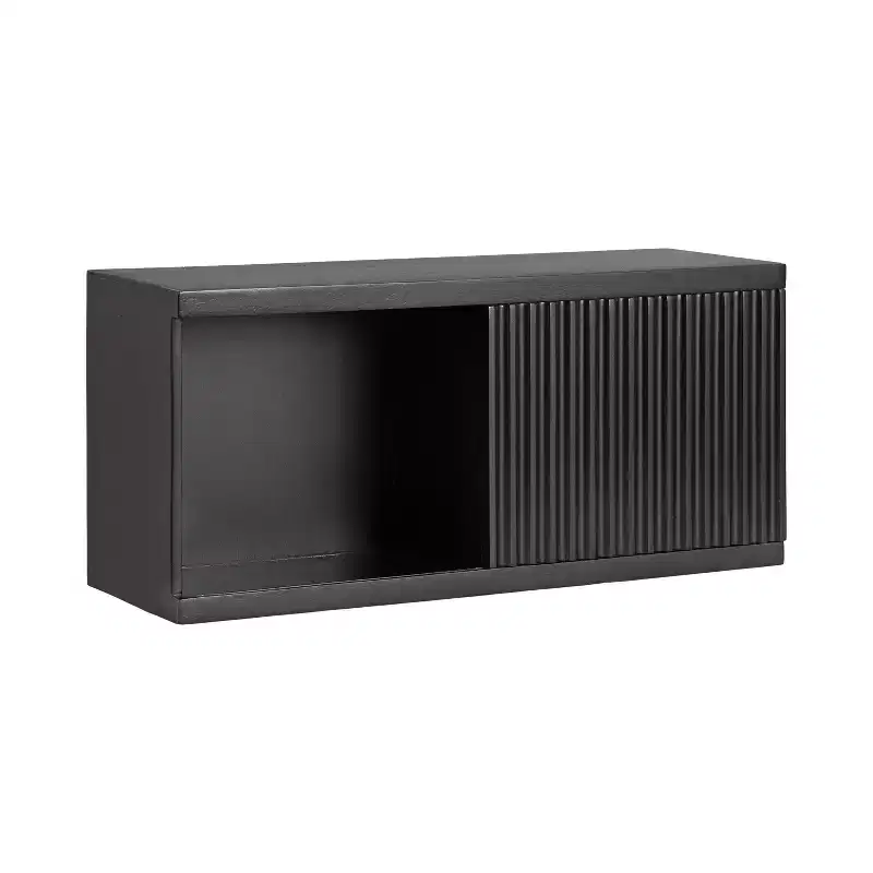 Kate & Laurel All Things Decor 30"x10"x14" Furrow Short Wall Cabinet Black