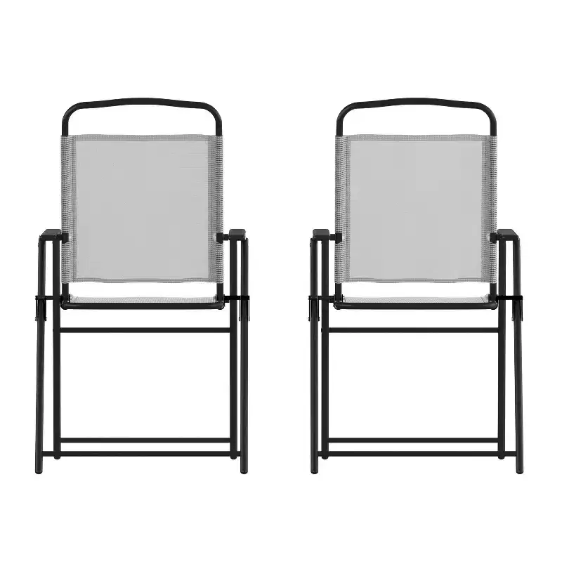 Emma and Oliver Set of 2 Textilene Folding Sling Style Patio Chairs with Armrests