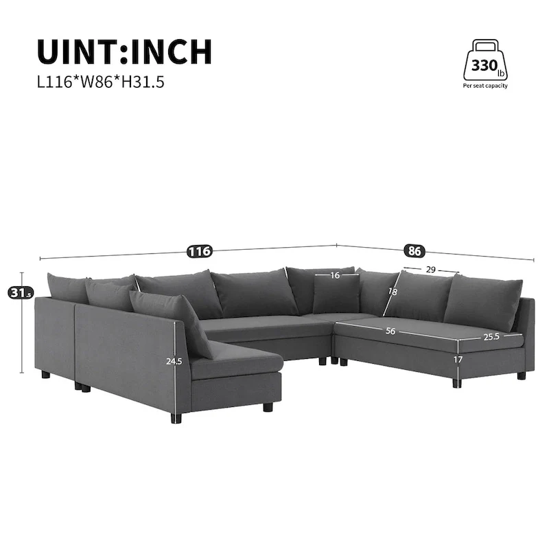 Modular Sectional Sofa, Reversible U Shaped Chenille Couch Set