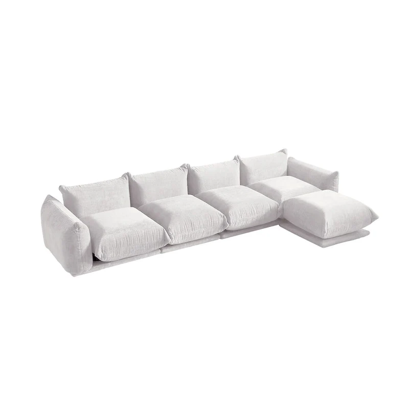 L-Shape Sectional Sofa with Ottoman - Chenille Modular Couch