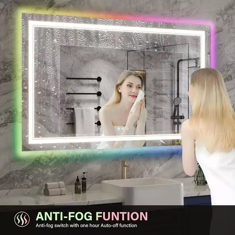 Acekool Bathroom Vanity Mirror with Color-Changing Backlight & Adjustable Front Light, Anti-Fog & Memory Function, Horizontal/Vertical Mount
