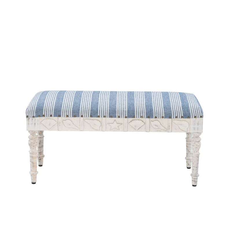 Seashell Upholstered Entryway Bench – Mango Wood, 400 lb Capacity