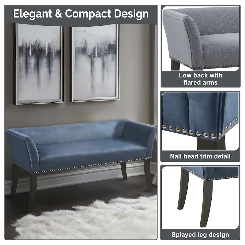 Madison Park Welburn 49.5 Upholstered Bench with Back & Wood Legs