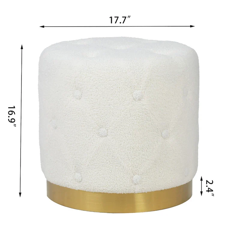 Adeco Round Velvet Ottoman Vanity Footrest Stool Gold Plating Base