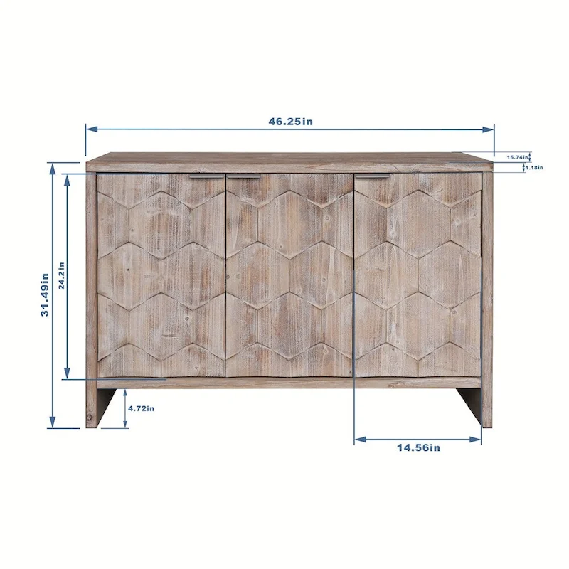 Accent Cabinet Farmhouse Style 3 Door Wooden Cabinet Sideboard Buffet