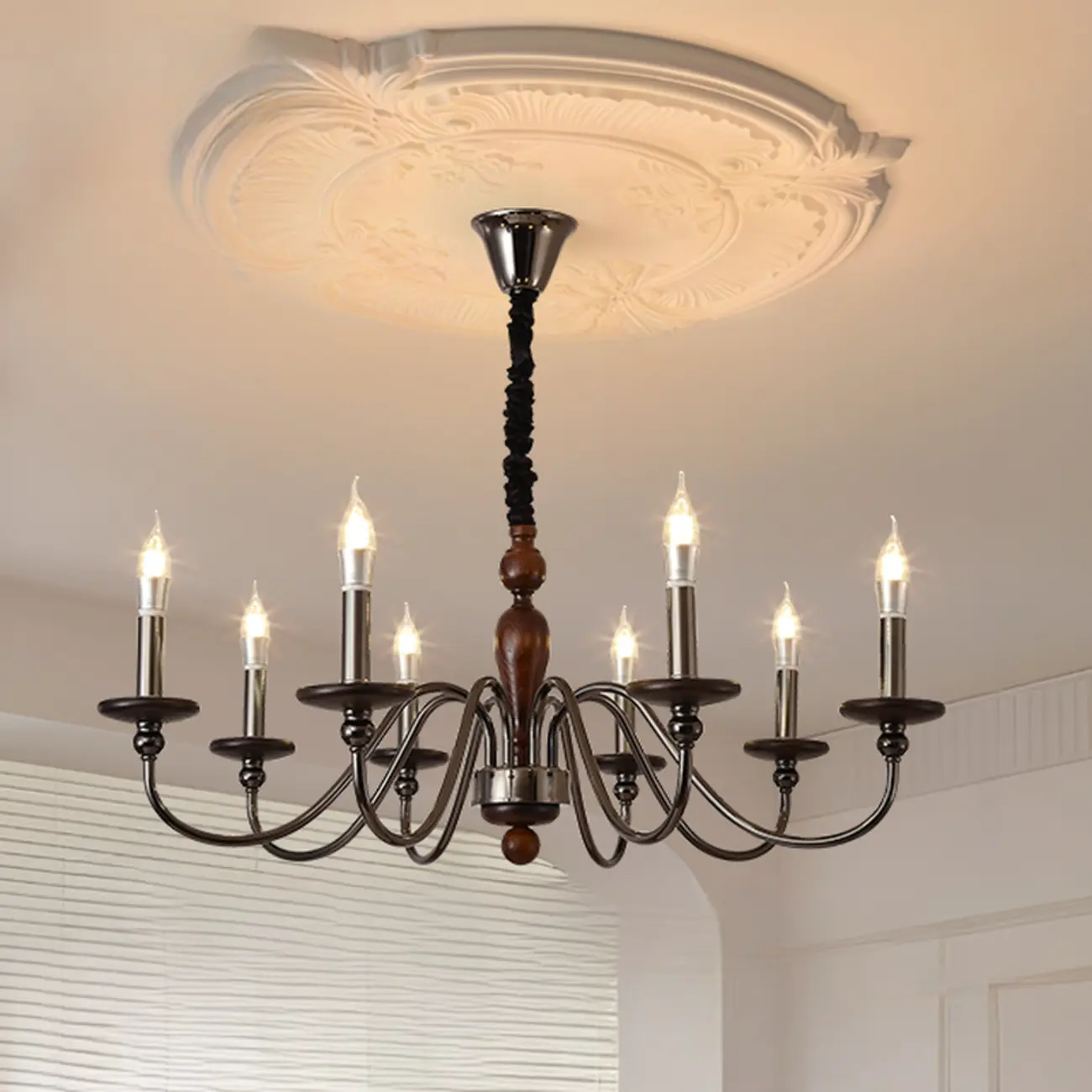 Modern Black 6/8 Light Candelabra Chandelier in Dimmable