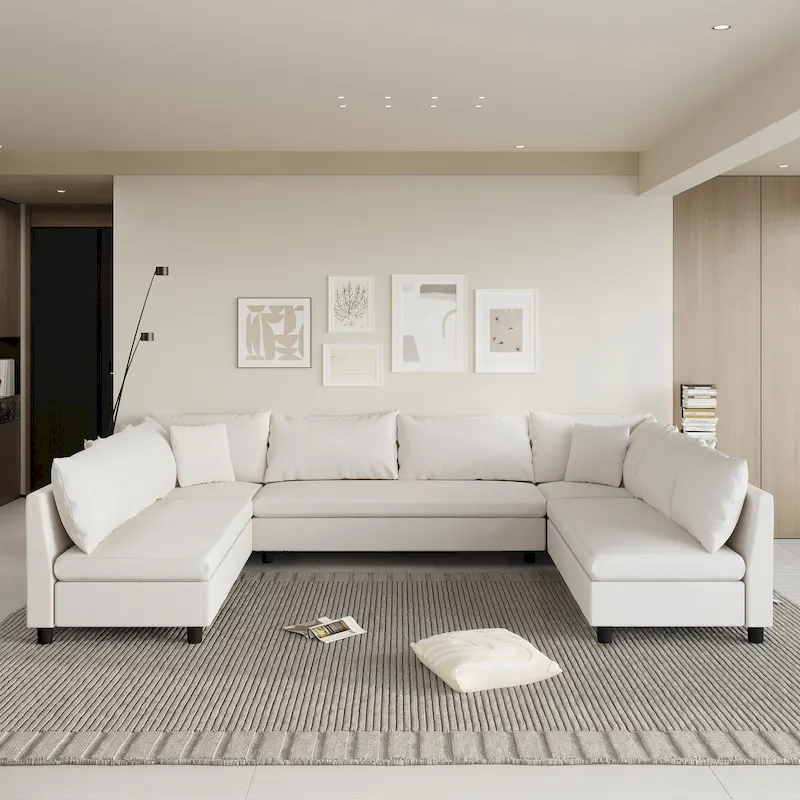 Modular Sectional Sofa, Reversible U Shaped Chenille Couch