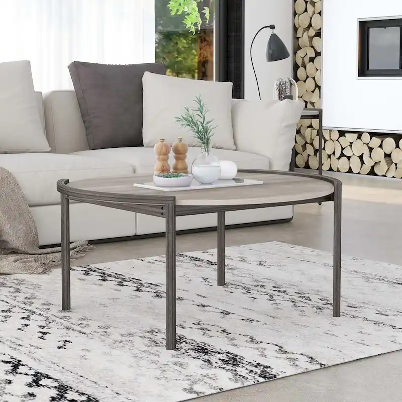 Round Coffee Table - Light Grey - 37 - Steel Frame