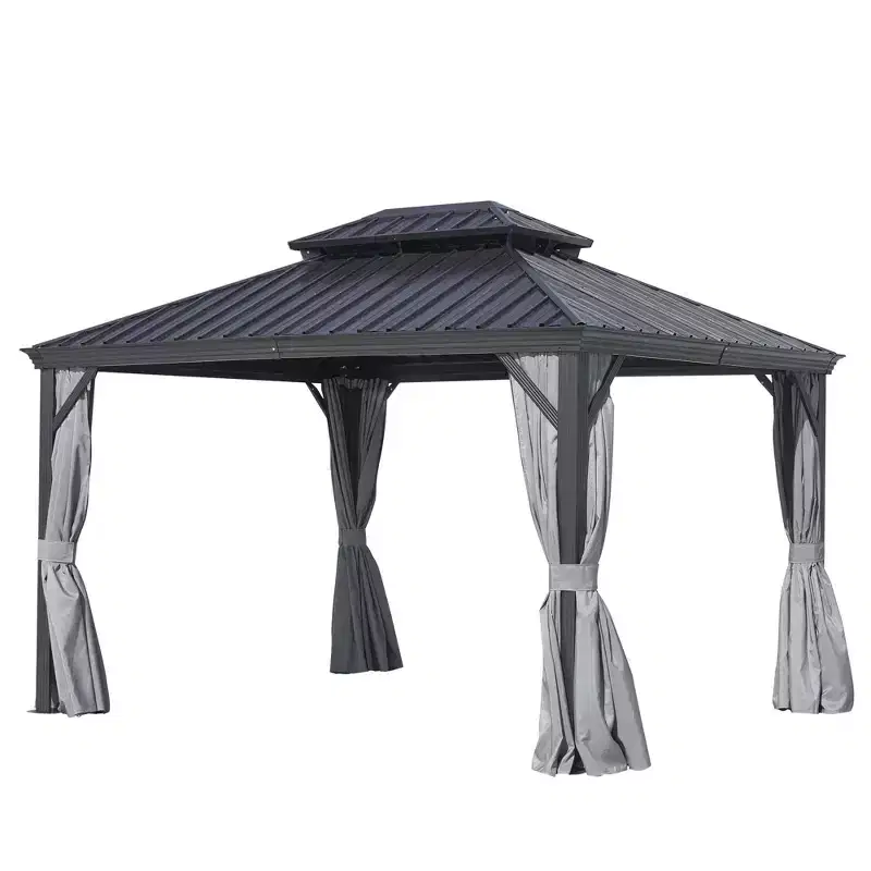 GDFStudio Noah 12' x 16' Aluminum Gazebo with Galvanized Steel Double Roof, Curtains and Netting