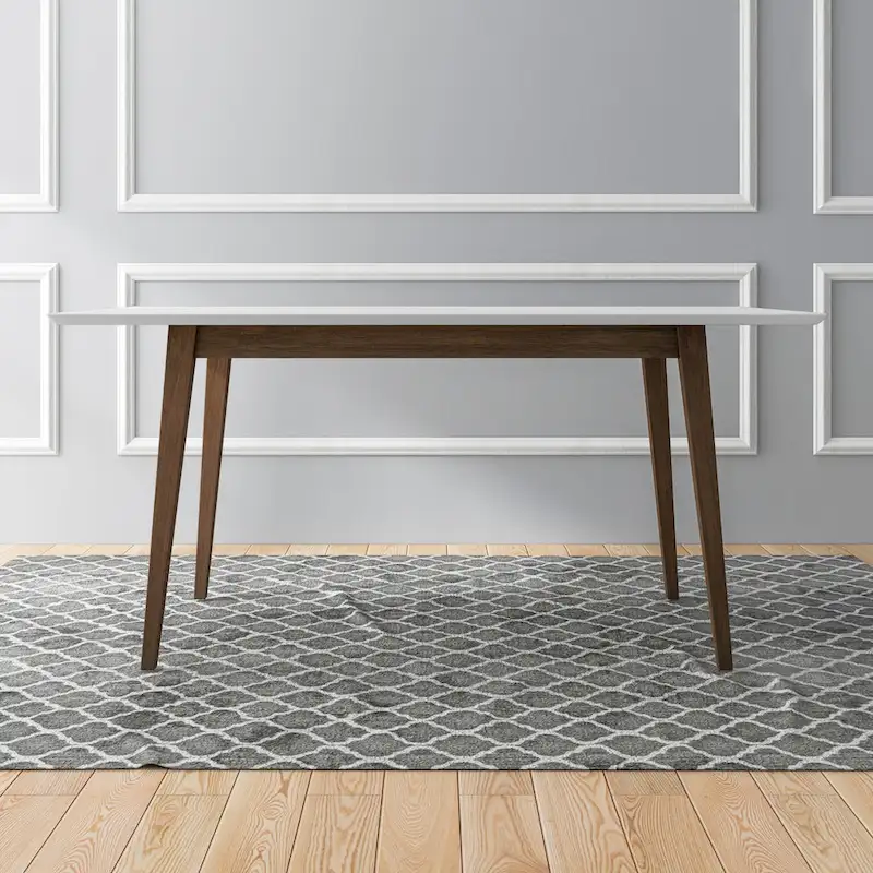 White / Brown Mid-Century Rectangular Solid Wood Dining Table – Seats 4