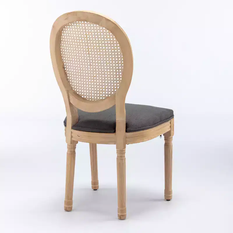 Set of 2 French Style Dining Chairs Upholstered Chairs Accent Chairs Armless Chairs with Rattan Back/Upholstered Back, Natural+Beige/Gray-ModernLuxe