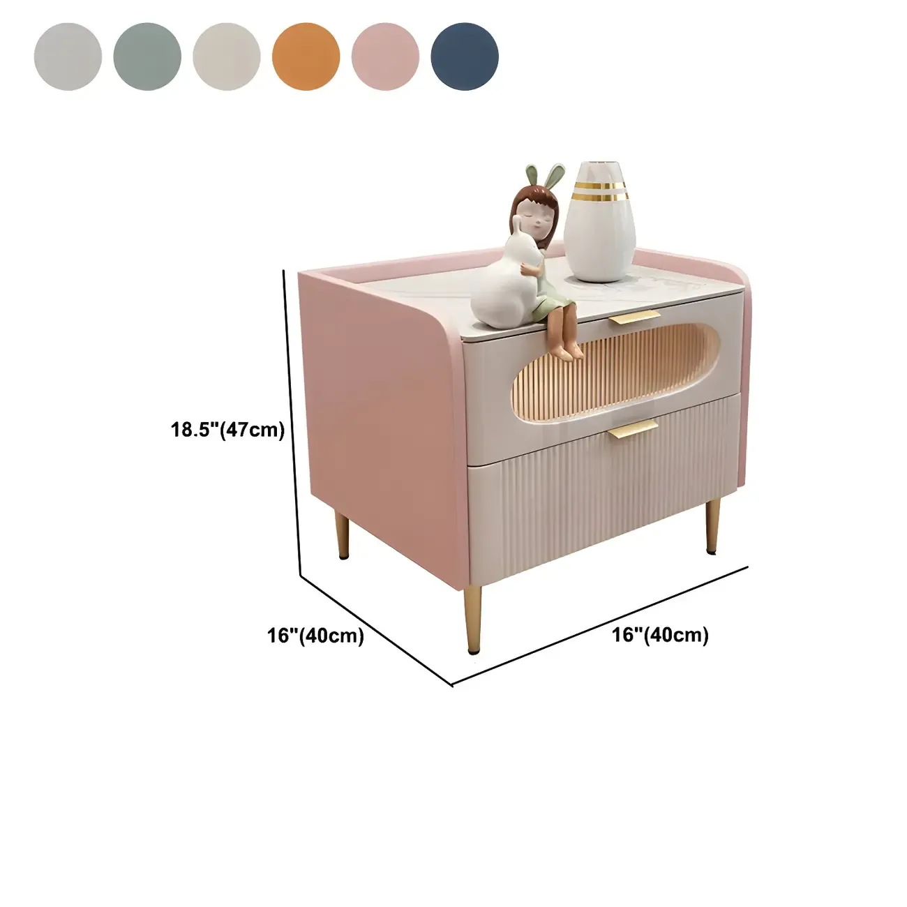 Modish Leather Bedside Table 2 Drawers with Stone Countertop