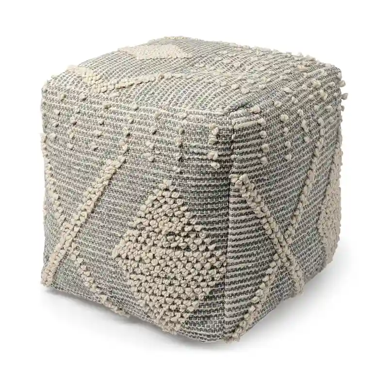Handwoven Square Pouf Ottoman – Grey / Cream, Bohemian Style, Seats 1
