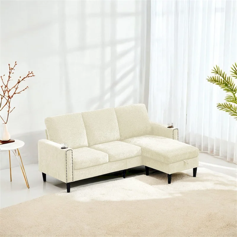 Modern Design Chenille 3 Seat L-Shape Sectional Sofa