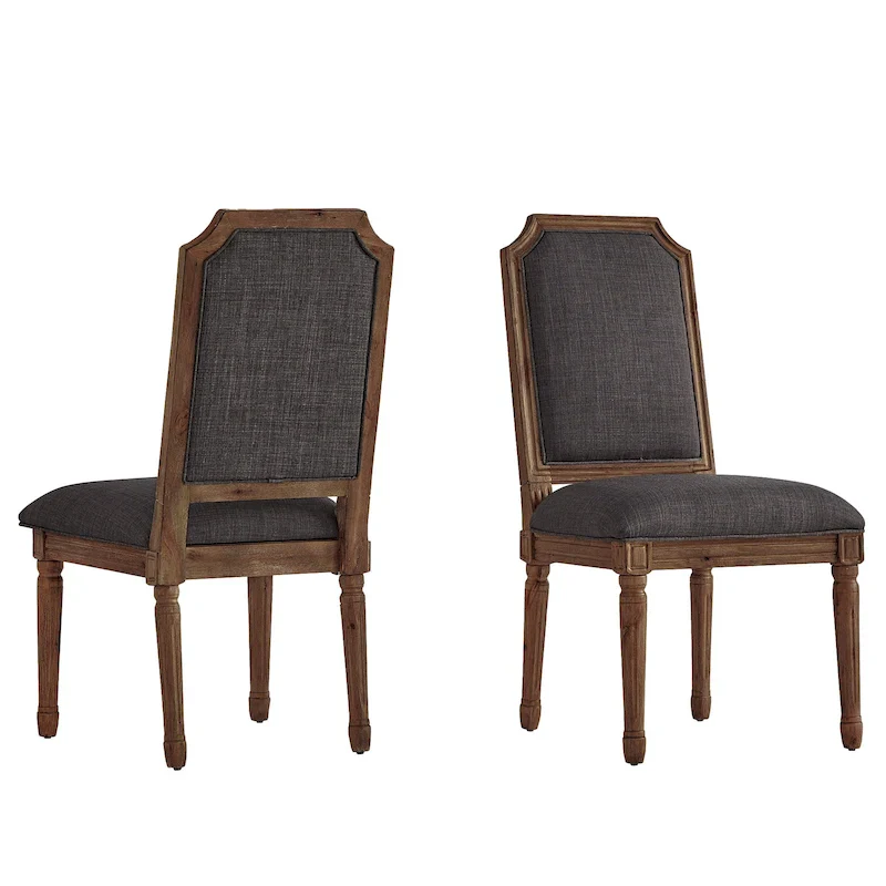 Arched-Back Linen and Solid Wood Dining Chairs (Set of 2)