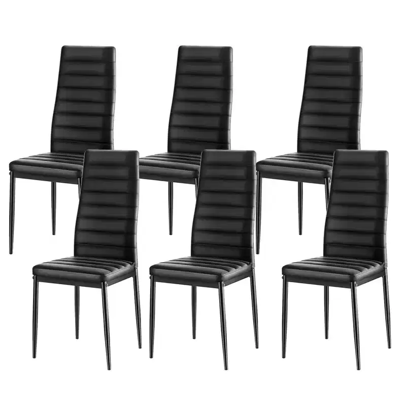 VEVOR Modern Dining Room Accent Chairs Set of 6, Upholstered Leather Side Chair , Kitchen Table Chair with Thick Cushions and Metal Legs, Black