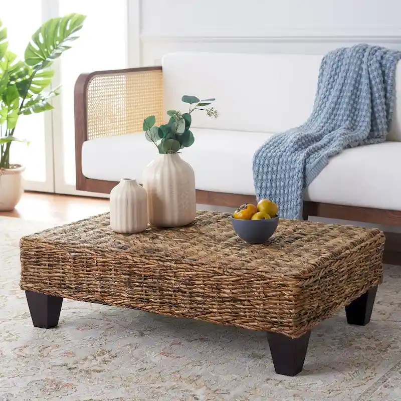 SAFAVIEH Caron Washed Natural Wicker Bench - 41  W x 28  D x 12  H - 41Wx28Dx12H