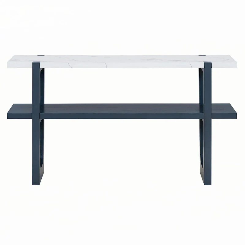 Narrow Console Table with Marble-Effect Top(Navy)