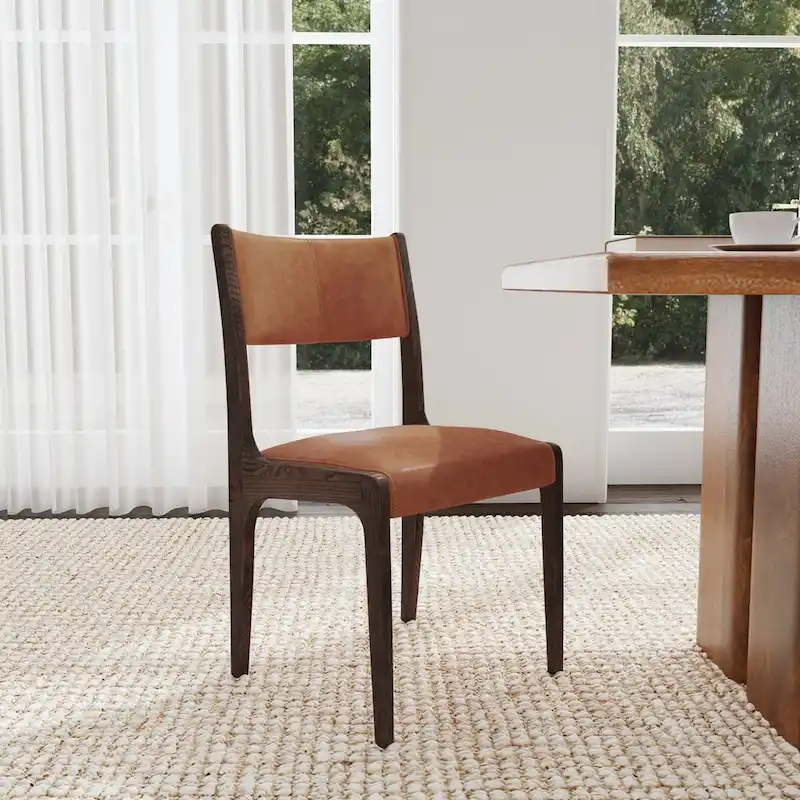 Autumn Brown Top-Grain Leather Dining Chair with Ash Wood Tapered Legs – 1-Person