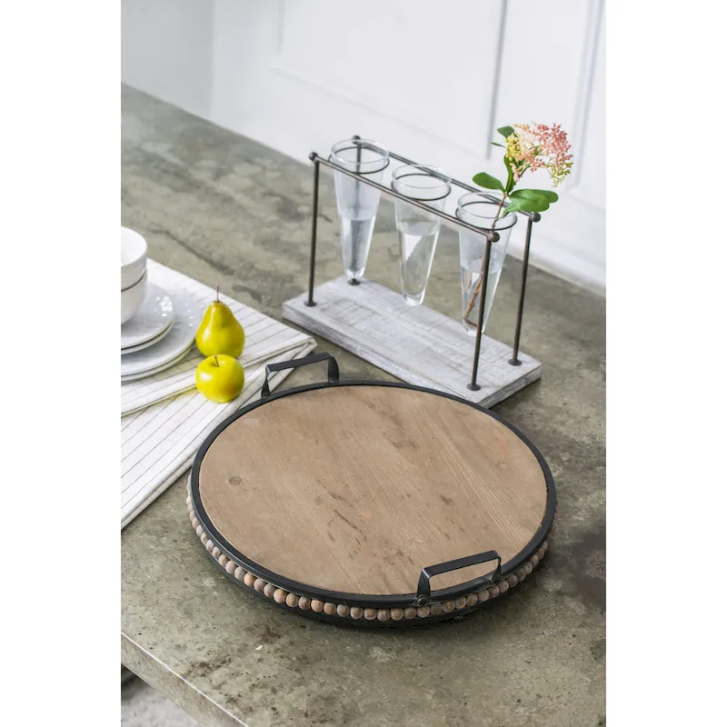 A&B Home Wood Bead Tray with Metal Handles