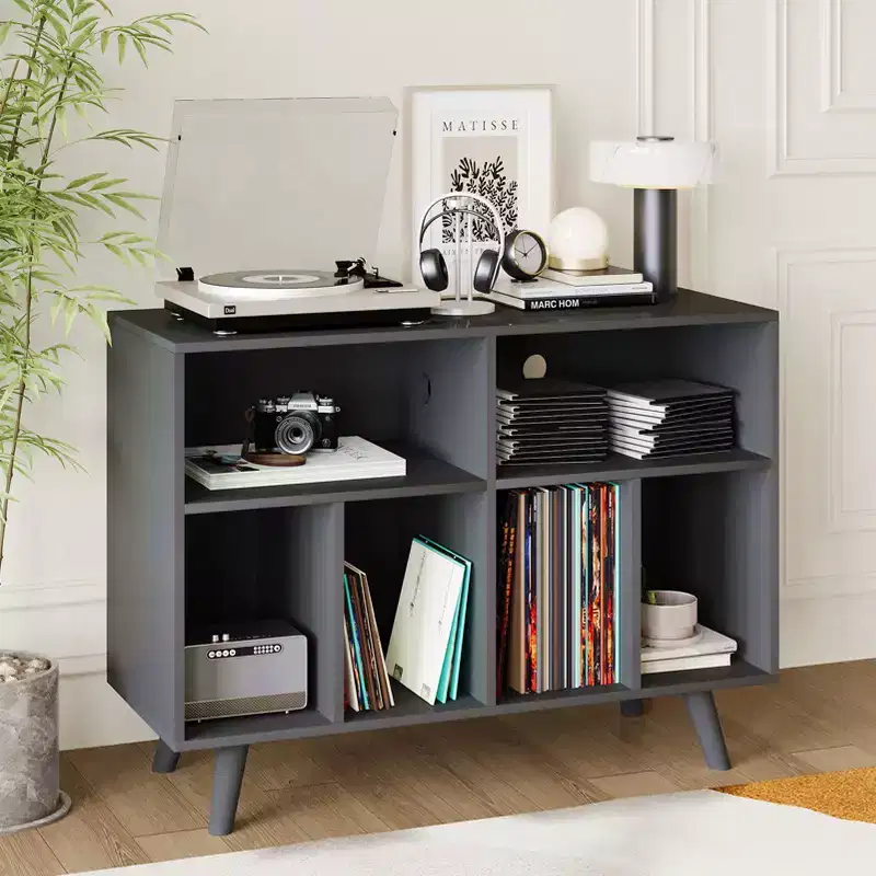 Record Player Stand with Vinyl Storage, Record Player Cabinet Holds Up to 350 Albums, Wood Turntable Stand Cube Storage Organizer for Living Room