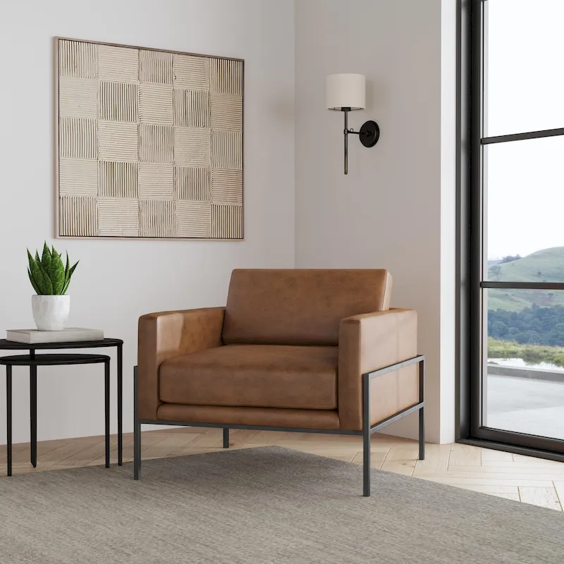 Modern Upholstered Club Chair, Camel/Grey/Blue/Brown, Metal Frame, Single