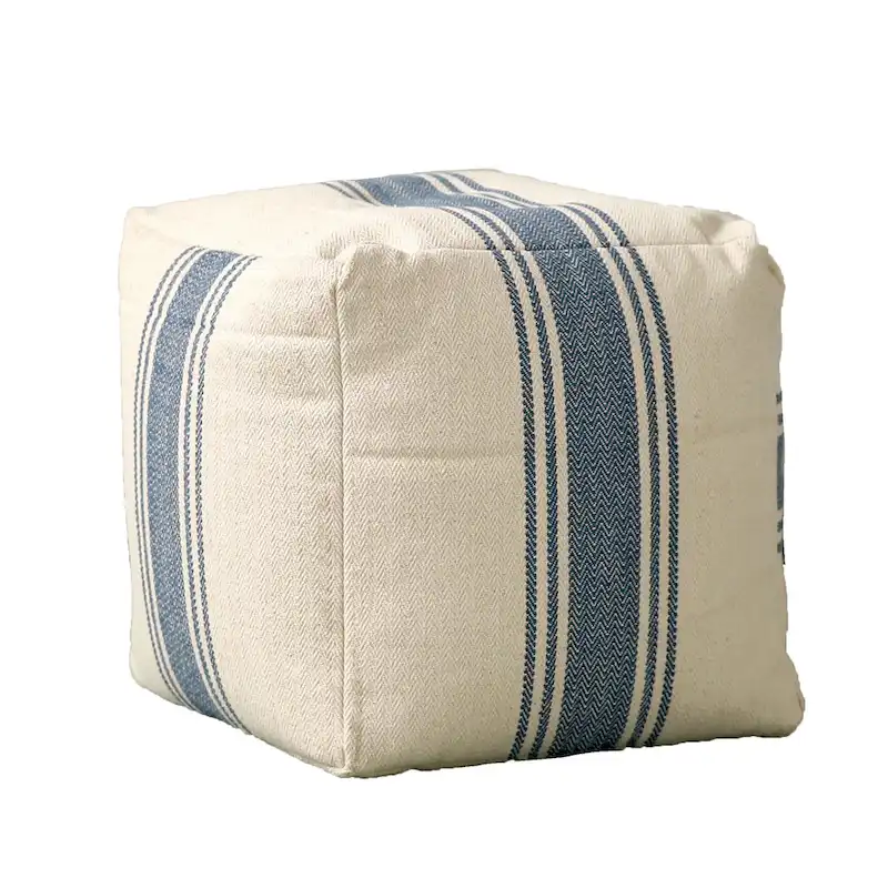 Striped Square Canvas Pouf — Versatile Ottoman & Floor Seat