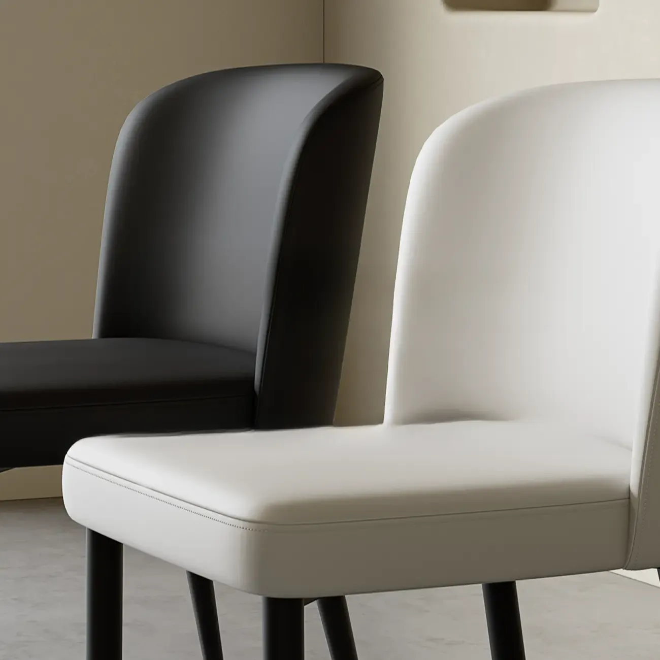 Modern Armless Leather Dining Chair with Black Alloy Legs