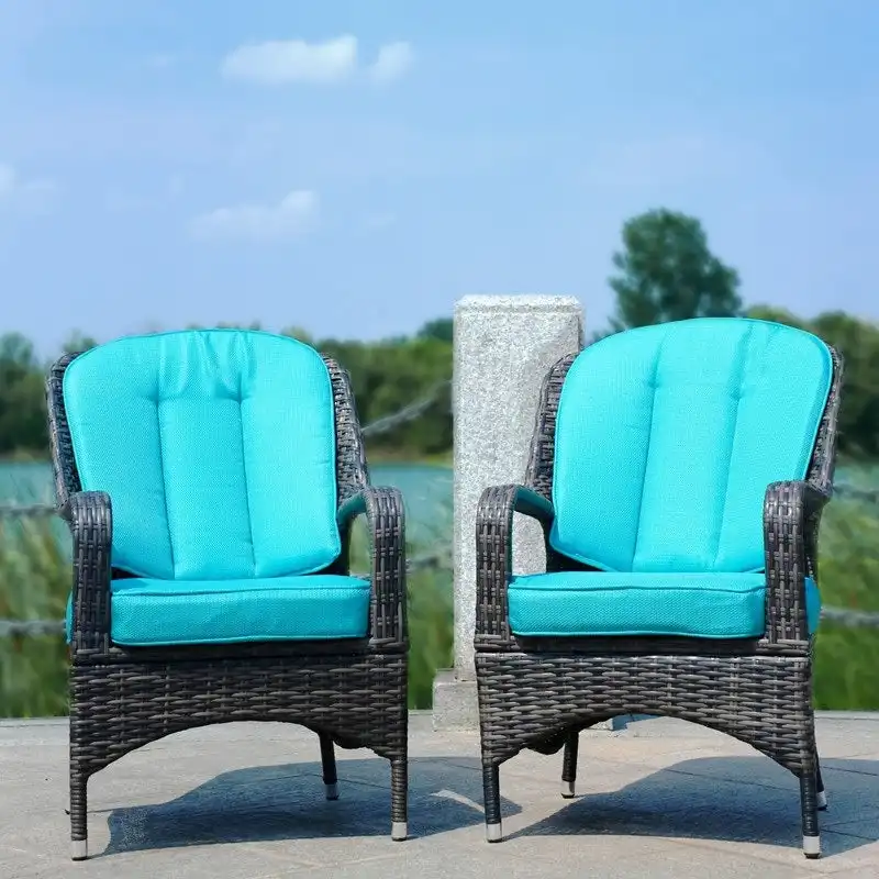 2-Piece Patio Brown Wicker Arm Chair with Cushion