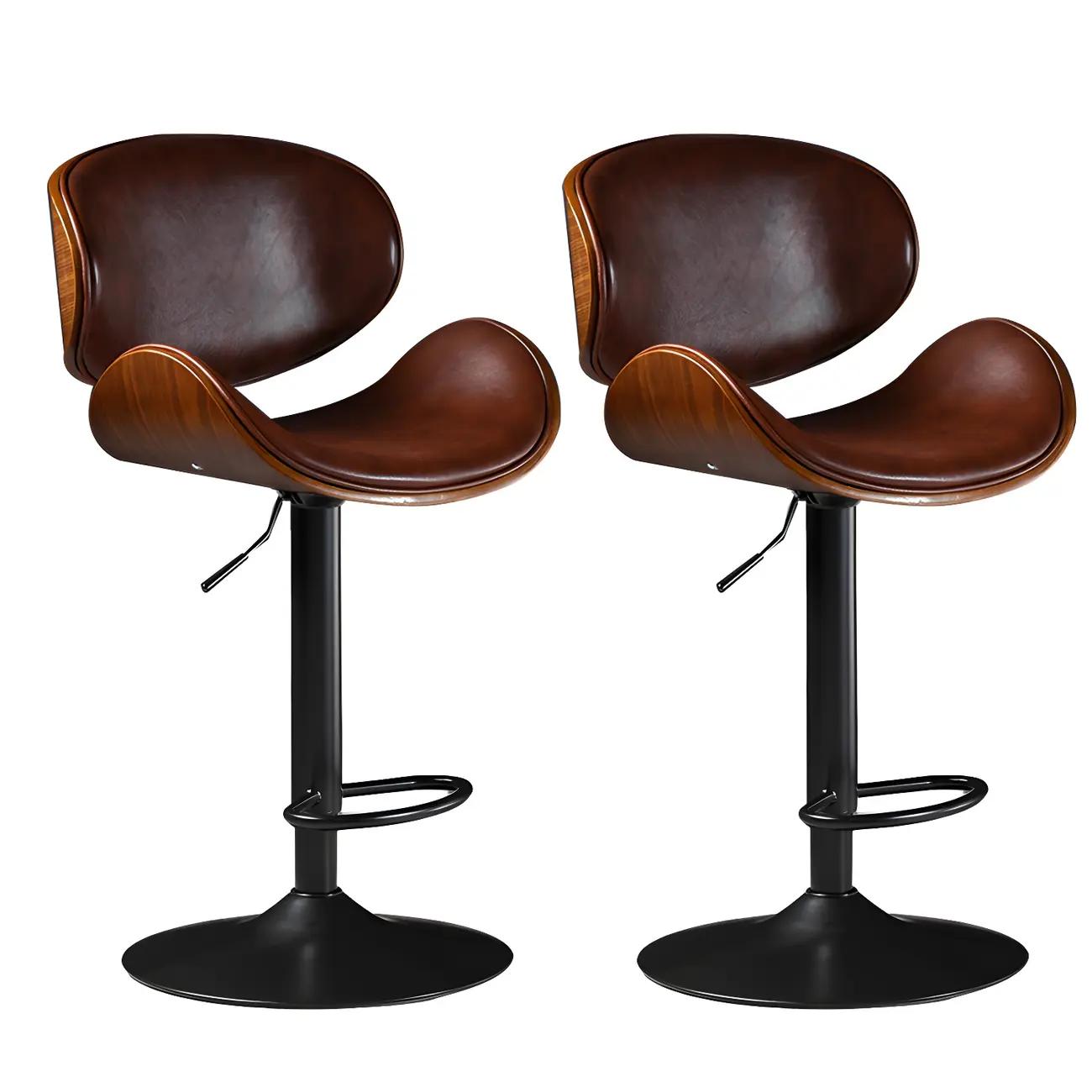 Modern Adjustable Leather Swivel Bar Stools with Backs