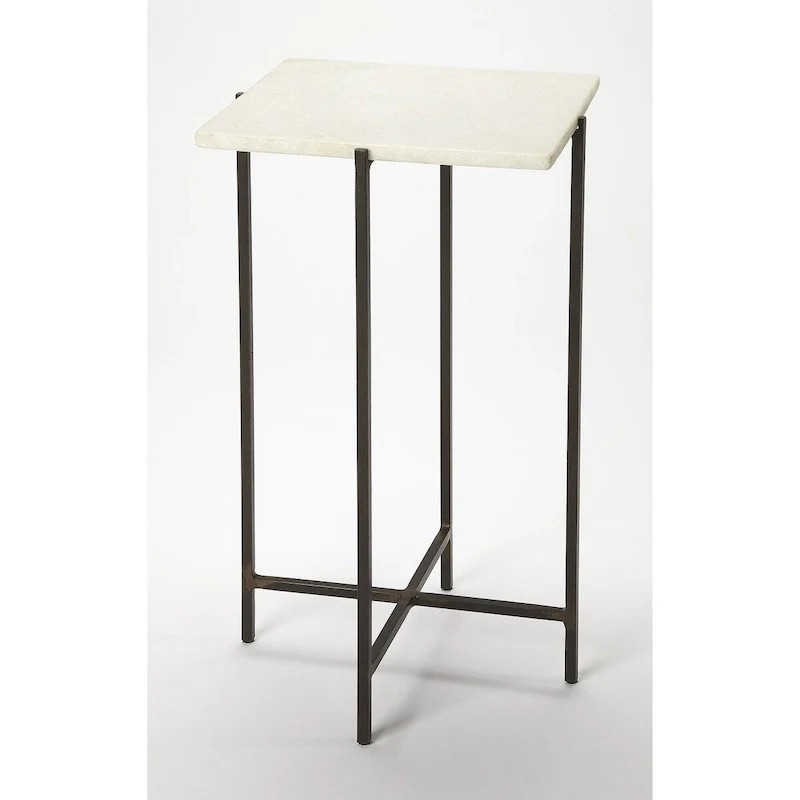 Square Marble & Metal Accent Table | Glam Gold Base, Living Room Side Table