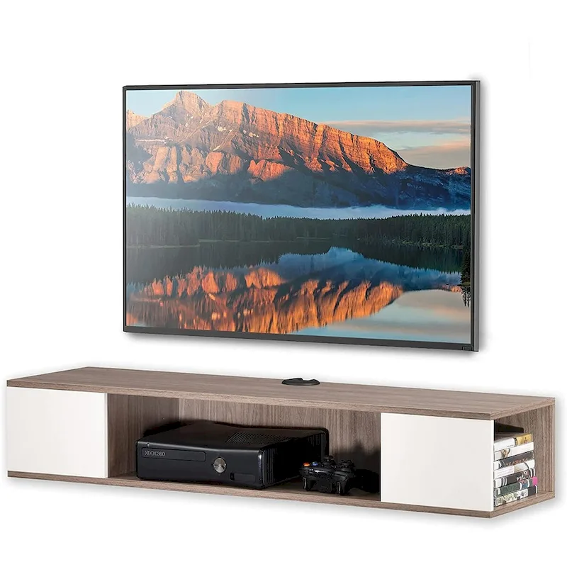 Floating TV Stand Wall Mounted Entertainment Center Me Console Wood Wall TV Shelf, Gray &Creamy White