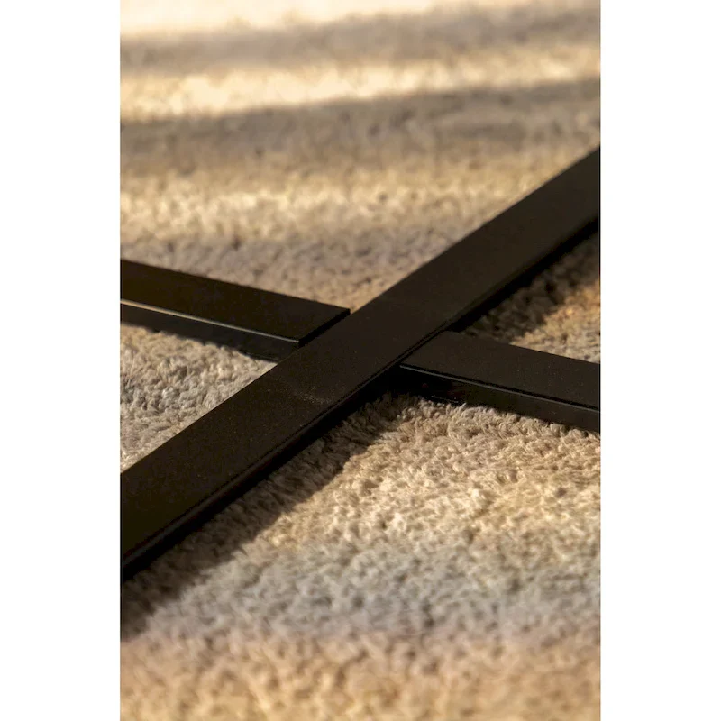 Natural Wood Round Coffee Table with Metal Cross Legs