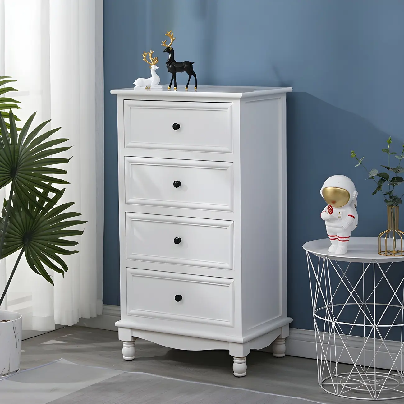 Classic Ivory Wood Bun Feet Drawers Storage Chest