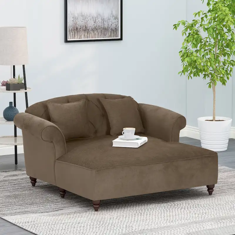 Contemporary Tufted Double Chaise Lounge with Accent Pillows - 63.00 L x 58.50 W x 34.50 H