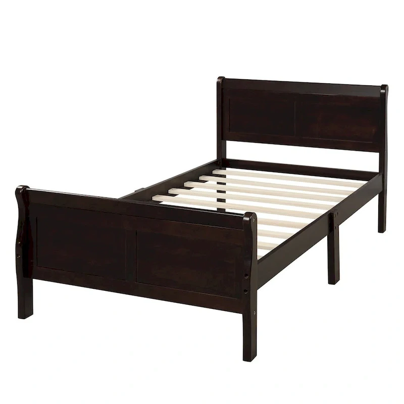 Twin/Full/Queen Wood Frame Sleigh Bed with Footboard