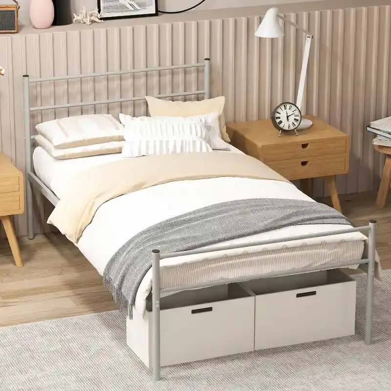 Costway Twin Metal Bed Frame Mattress Foundation No Box Spring Needed