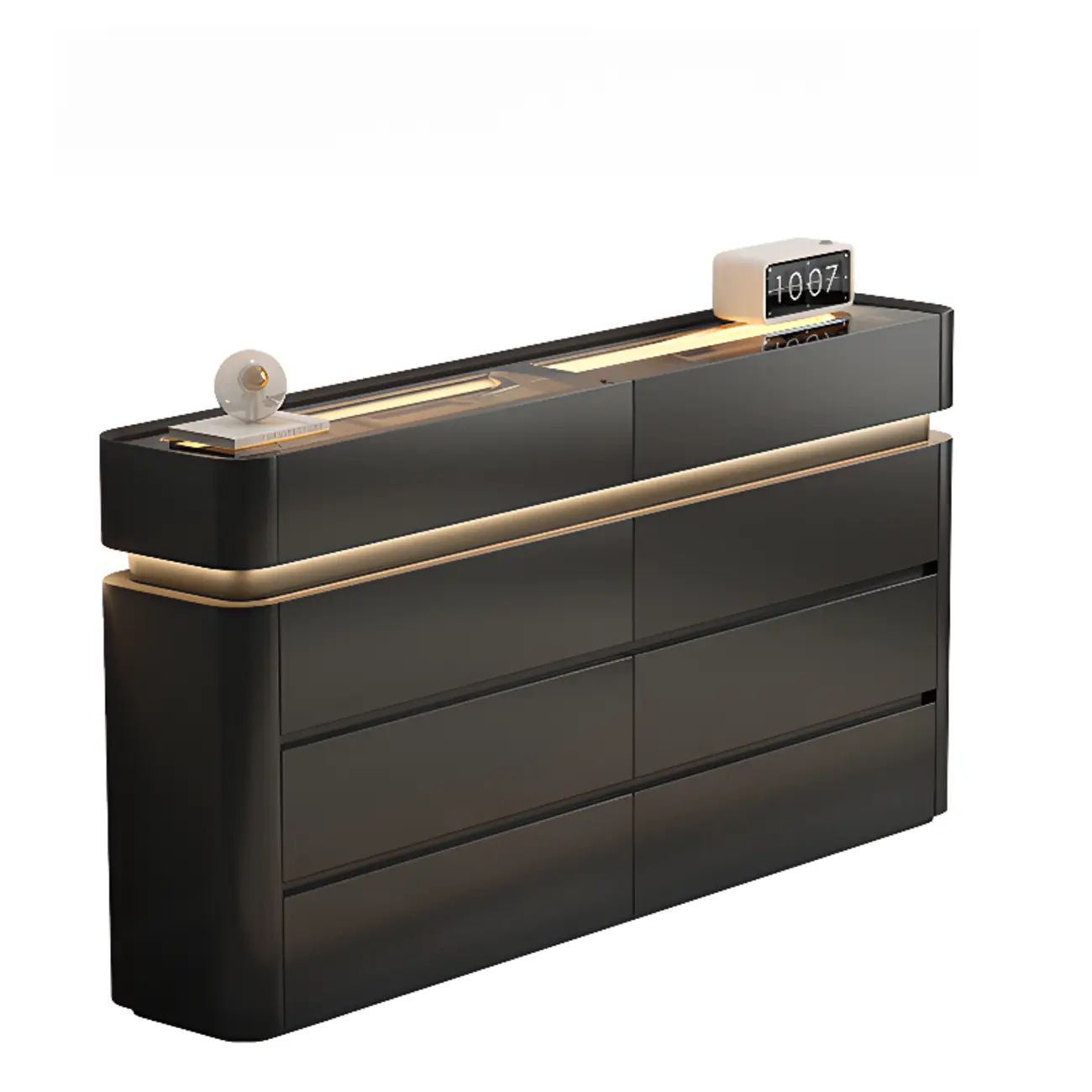 LED Light Wooden Glass Black Sideboard with Drawers Shelves