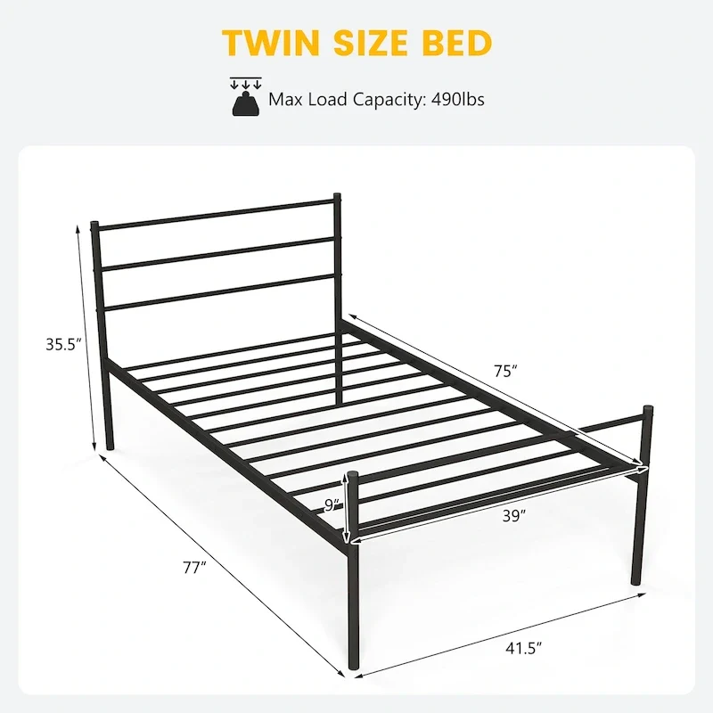 Costway Twin Metal Bed Frame Mattress Foundation No Box Spring Needed