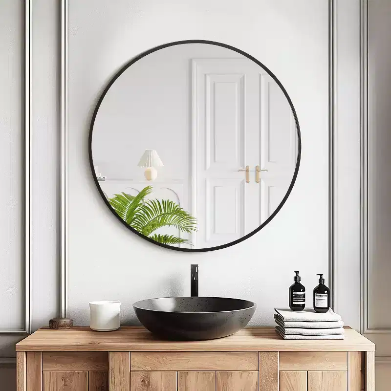 MAYEERTY Hanging Mirror Aluminum Alloy Thin Edge Black Round 35x35x1in