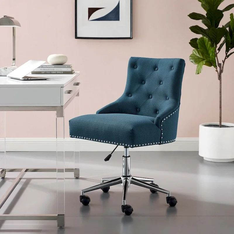 Beige / Teal / Azure / Grey Tufted Swivel Fabric Office Chair for 1