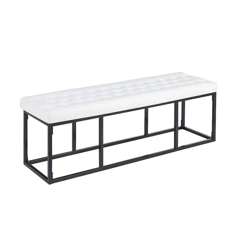 Black Faux Leather Accent Bench with Metal Frame