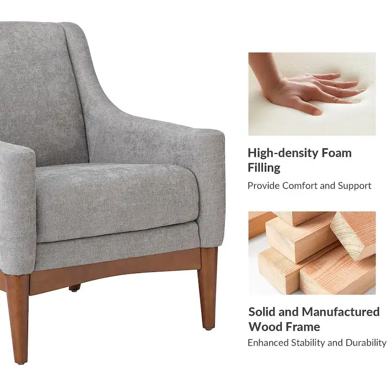 Francis Mid-century Modern Upholstered Armchair with Sloped Arms and Solid Wood Legs